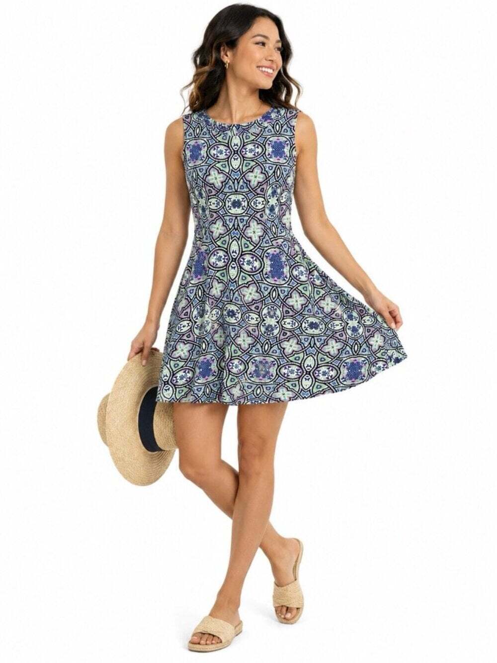 Talbots Fit Flare Dress XS Geometric Print Sleeveless A-Line Skater Dress